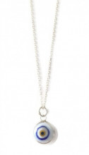 Turkish White Evil Eye Bead Necklace Sterling Silver Jewelry