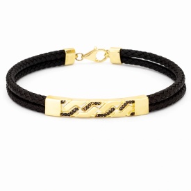 Wholesale 925 Sterling Silver Gold Wave Bar Black Double Braided Men’s Bracelet – Turkish Jewelry Manufacturer