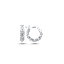 925 Sterling Silver Beaded Hoop Earrings Rhodium Plated