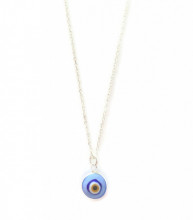 Blue Turkish evil eye necklace with a 925 sterling silver chain and a handcrafted blue glass bead pendant.