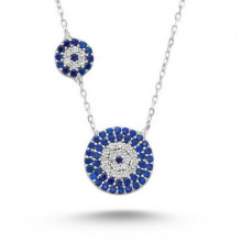 Evil Eye Necklace with Blue and Clear Handmade Sterling Silver