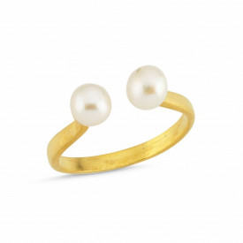 Gold-Plated Adjustable Ring with Dual White Pearls