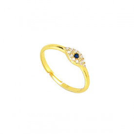 Gold-Plated Evil Eye Ring with Blue Gemstone 925 Sterling Silver