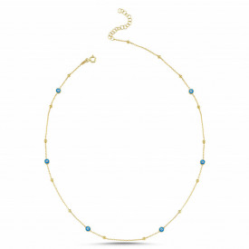 Gold-Plated Sterling Silver Evil Eye Necklace with Blue Charms - Img 2
