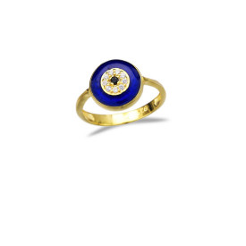 Gold-Plated Turkish Evil Eye Ring with Crystal Detailing
