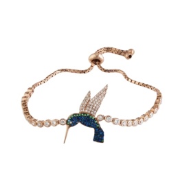 Rose Gold Adjustable Hummingbird Bracelet with Cubic Zirconia
