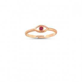 Rose gold evil eye ring with pink gemstone, crafted in 925 sterling silver, elegant design.