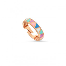 Rose Gold Multicolor Enamel Band Ring Geometric Design