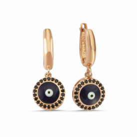 Rose Gold-Plated Hoop Earrings with Black Evil Eye Charm