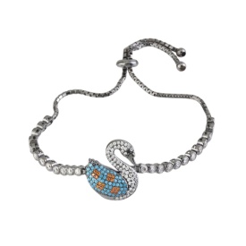 Silver Adjustable Swan Bracelet with Turquoise and Orange Accents