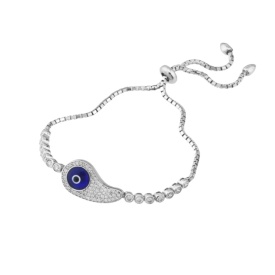 Sterling Silver Evil Eye Bracelet Adjustable Chain with CZ Stones