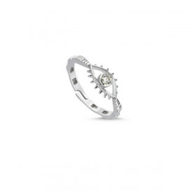Sterling Silver Evil Eye Ring with CZ Stone Adjustable Design