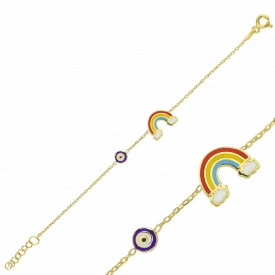 Sterling Silver Rainbow and Evil Eye Kids Bracelet