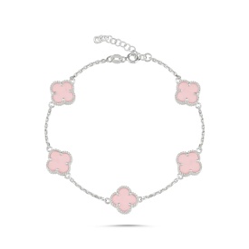 925 Sterling Silver Bracelet with Soft Pink Clover Stones – Elegant Women’s Jewelry Wholesale