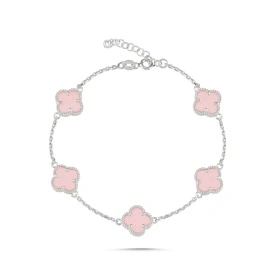 925 Sterling Silver Bracelet with Soft Pink Clover Stones – Elegant Women’s Jewelry Wholesale