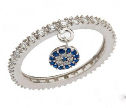 925 sterling silver evil eye charm ring with cubic zirconia stones, elegant Turkish jewelry for wholesale.