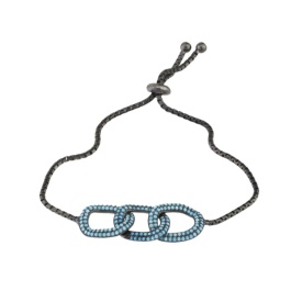 Black Adjustable Bracelet with Blue Pave Interlinked Design