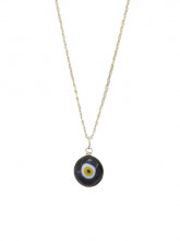Black evil eye bead necklace with a sterling silver chain and handcrafted glass pendant.
