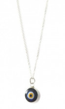 Black Evil Eye Bead Necklace Sterling Silver Pendant
