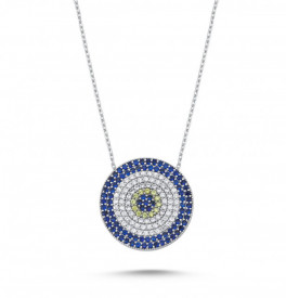 Blue Evil Eye Pendant Necklace Handmade Sterling Silver Jewelry