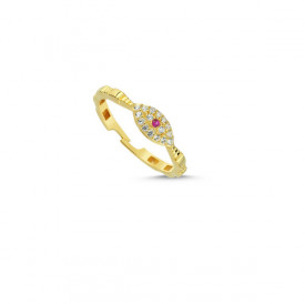 Gold Evil Eye Ring with Red and White CZ Stones