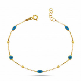 Gold Plated 925 Sterling Silver Bracelet Blue Evil Eye Charms