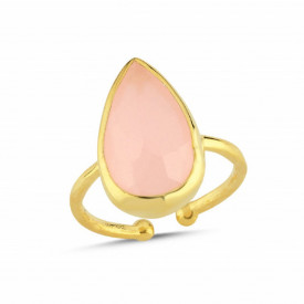 Gold-Plated Adjustable Ring with Teardrop Rose Quartz Gemstone
