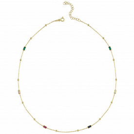 Gold Plated Sterling Silver Chain Necklace Multi Colored Gemstone