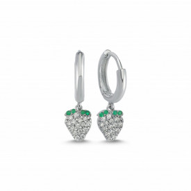 Heart Shaped Drop Hoop Earrings Sterling Silver Green Accents