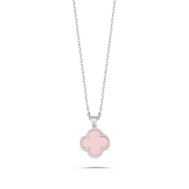 Pink Clover Pendant in 925 Sterling Silver – Elegant Women’s Wholesale Necklace
