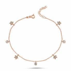 Rose Gold-Plated Anklet with Star and Crystal Charms