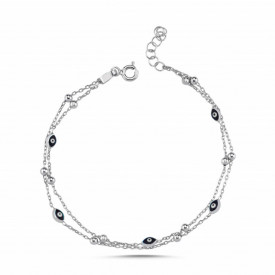 Silver Blue Evil Eye Chain Bracelet Wholesale Turkish Jewelry