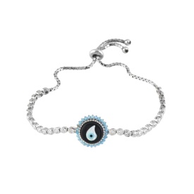 Sterling Silver Adjustable Bracelet with Teardrop Evil Eye Design