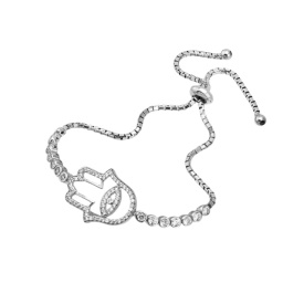 Sterling Silver Hamsa Evil Eye Adjustable Bracelet