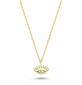 Tiny Evil Eye Necklace in Gold Plated Sterling Silver CZ Stone