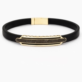 Wholesale 925 Sterling Silver Gold Shield Bar with Black Micro Pavé Men’s Bracelet – Turkish B2B Supplier