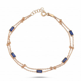 925 Sterling Silver Rose Gold Double Chain Bracelet Blue Stones
