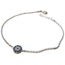 Dainty evil eye bracelet with gold-plated 925 sterling silver and cubic zirconia stones, featuring a minimalist design.