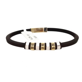 Dual-Tone Barrel Accent Brown Cord Men’s Bracelet – Turkish Wholesale 925 Sterling Silver Collection