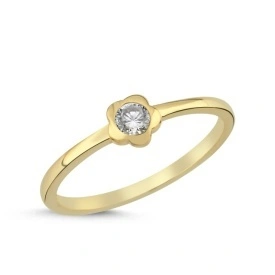Gold Flower CZ Ring in 925 Sterling Silver