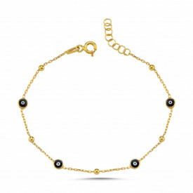 Gold-Plated Sterling Silver Bracelet with Black Evil Eye Beads