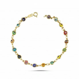 Gold-Plated Sterling Silver Multicolor Evil Eye Bracelet