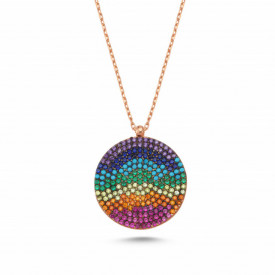 Multicolor Round Evil Eye Necklace Sterling Silver Pendant Stones