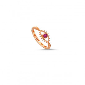 Rose Gold Evil Eye Ring with Red Stone Minimalist Design
