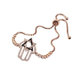 Rose Gold Hamsa and Star of David Adjustable Bracelet