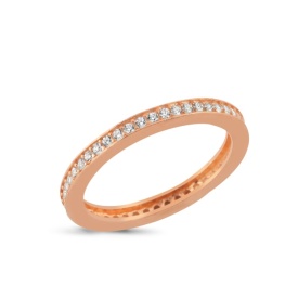 Slim Rose Gold Band Ring with Single Row of White CZ