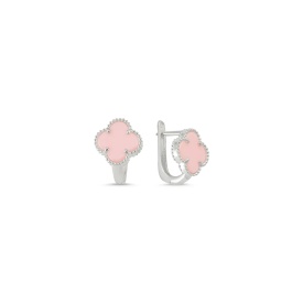 Soft Pink Clover Hoop Earrings Made of 925 Sterling Silver – Stylish Wholesale Jewelry