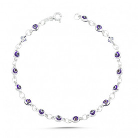 Sterling Silver Mini Evil Eye Bracelet with Bead Charms