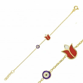 Sterling Silver Tulip and Evil Eye Kids Bracelet