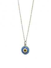 Turquoise evil eye necklace featuring a handmade glass bead pendant on a 925 sterling silver chain. Symbolic and elegant jewelry piece.